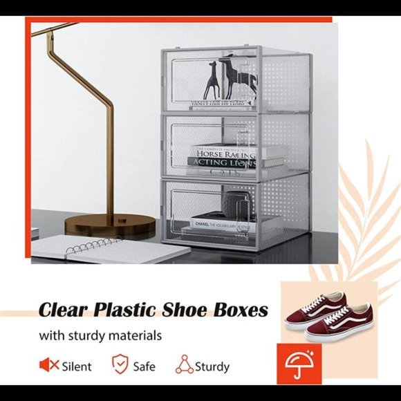 12 Pack Clear Plastic Stackable Shoe Boxes, Drop Front Shoe Organizer for Closet - Picture 5 of 6